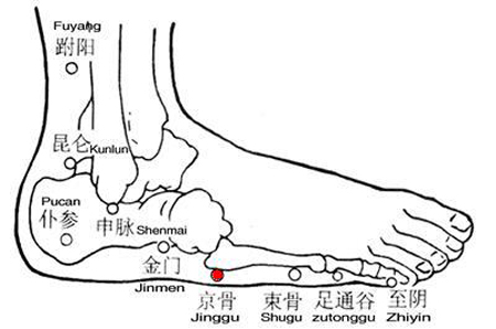 京骨穴→清熱止痙