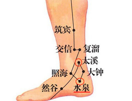 水泉穴→治小便不利、腹痛